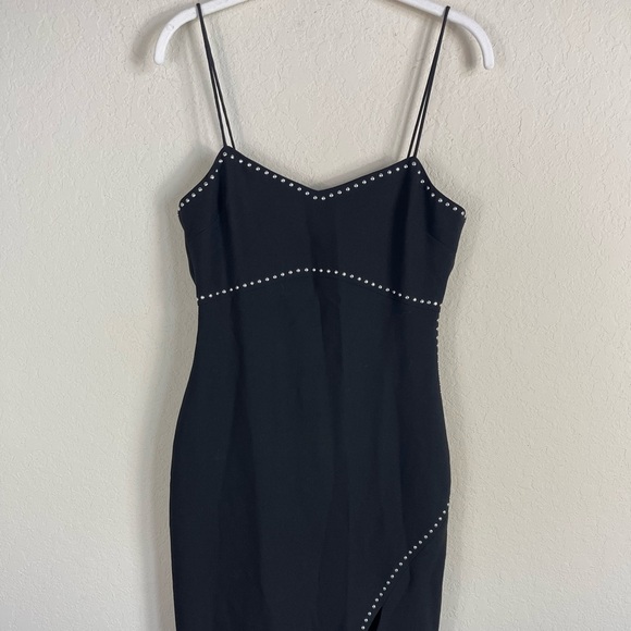 Likely Charlene Silver Studded Black Gown with Side Slit Size 4 - Picture 6 of 11